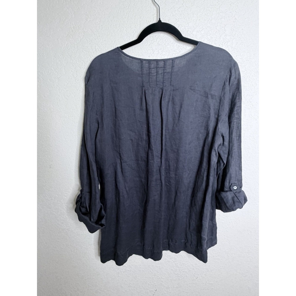 Nurture Linen Tunic Top Size L Lagenlook Popover Roll Sleeves Coastal Casual - Picture 3 of 11
